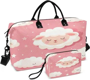 Kigai Foldable Travel Duffel Bags,Cute Sheep Sports Duffel Bags for Men Women,Weekender Overnight Bag Gym Tote Bag with Toiletry Bag