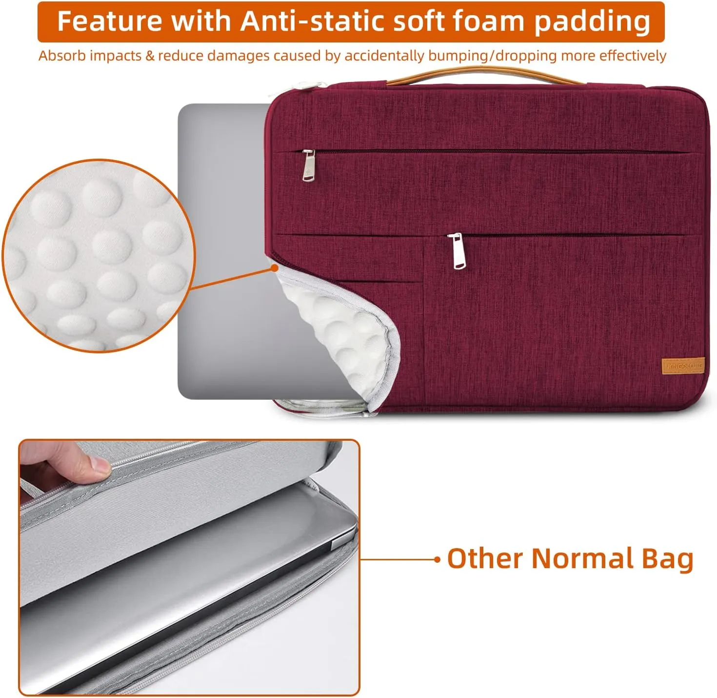 KINGSLONG 15-15.6 inch Laptop Sleeve Bag, Slim Lightweight Multiple Pockets Computer Cover Notebook Ultrabooks Carrying Case fit for Acer Asus Dell Lenovo HP Toshiba, Red