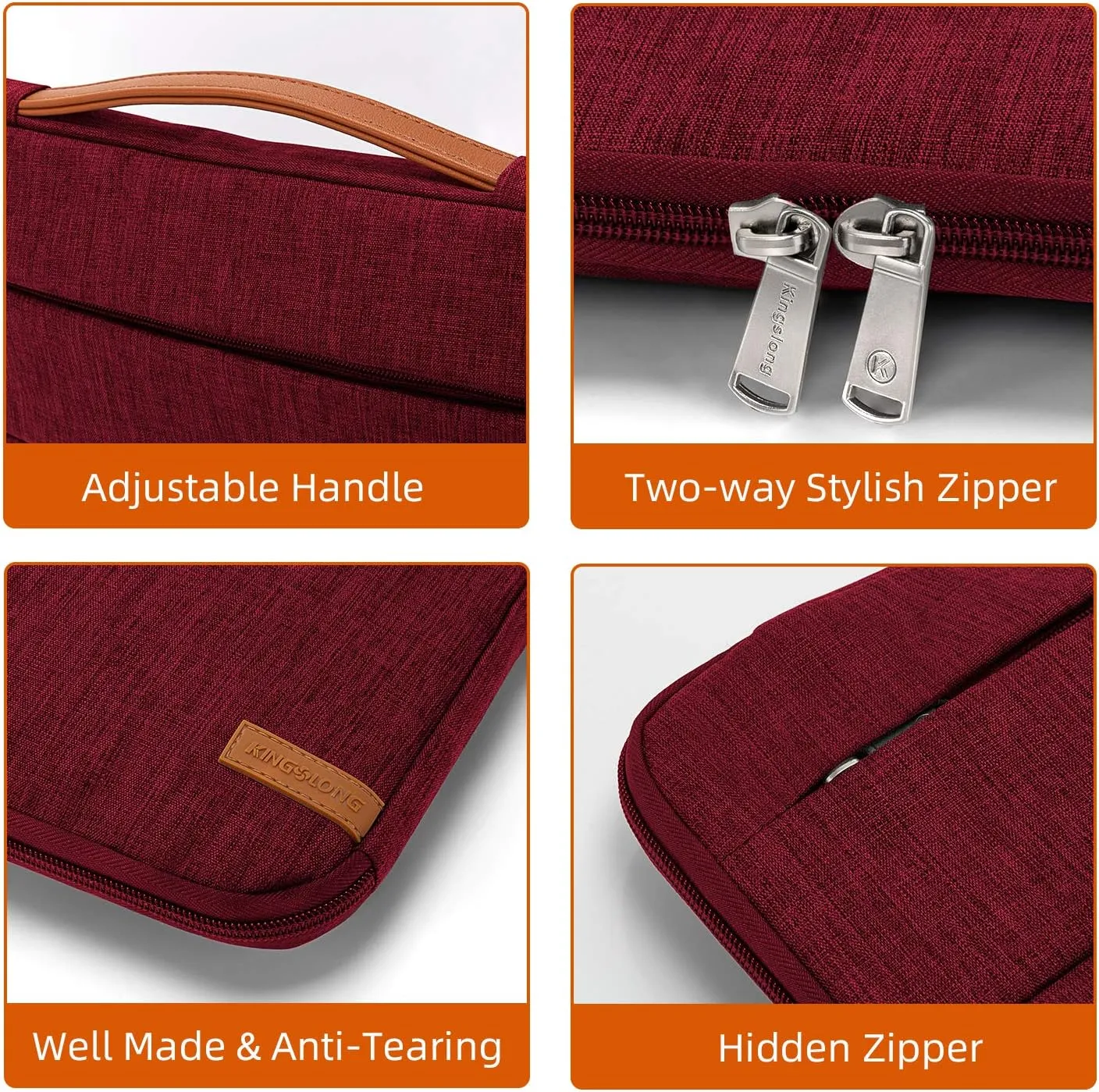 KINGSLONG 15-15.6 inch Laptop Sleeve Bag, Slim Lightweight Multiple Pockets Computer Cover Notebook Ultrabooks Carrying Case fit for Acer Asus Dell Lenovo HP Toshiba, Red