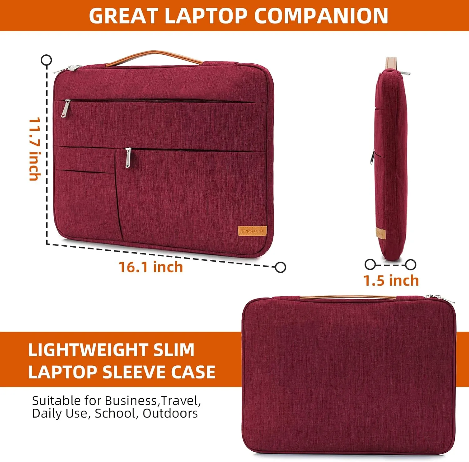 KINGSLONG 15-15.6 inch Laptop Sleeve Bag, Slim Lightweight Multiple Pockets Computer Cover Notebook Ultrabooks Carrying Case fit for Acer Asus Dell Lenovo HP Toshiba, Red