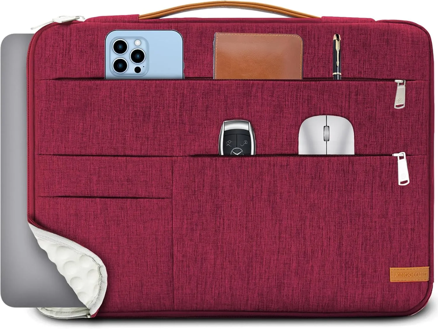 KINGSLONG 15-15.6 inch Laptop Sleeve Bag, Slim Lightweight Multiple Pockets Computer Cover Notebook Ultrabooks Carrying Case fit for Acer Asus Dell Lenovo HP Toshiba, Red