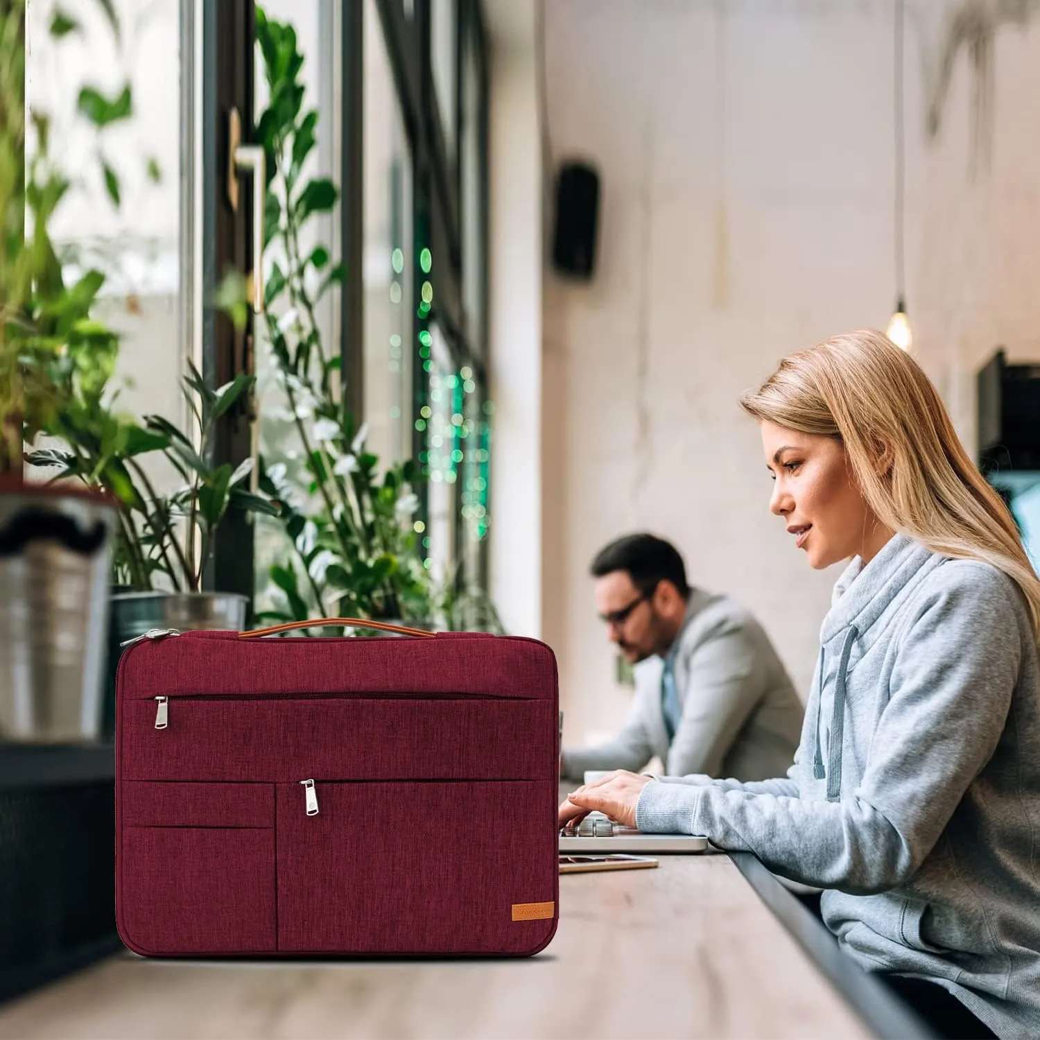 KINGSLONG 15-15.6 inch Laptop Sleeve Bag, Slim Lightweight Multiple Pockets Computer Cover Notebook Ultrabooks Carrying Case fit for Acer Asus Dell Lenovo HP Toshiba, Red