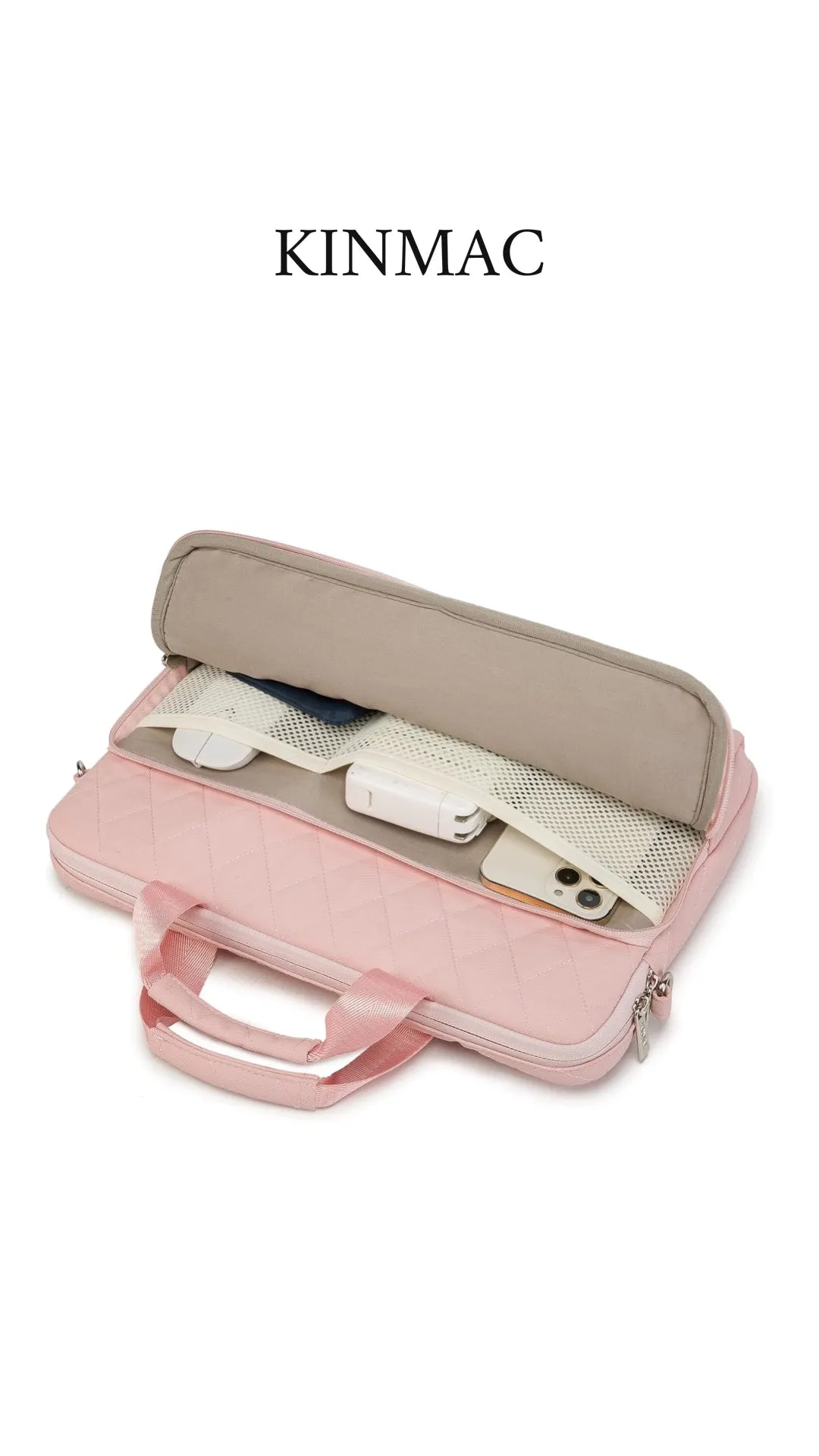 Kinmac 360° Super shockproof  14 Inch Laptop Shoulder Bag ( Eva Bubble protection, Waterproof Fabric, Luggage Strap, Extra Pockets) - Pink