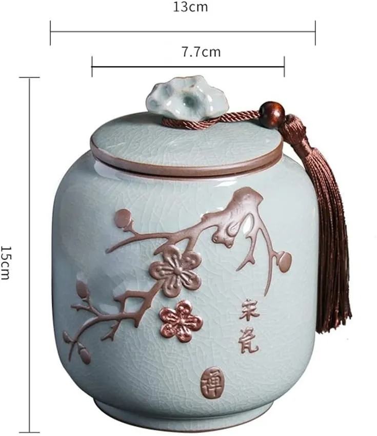 Kitchen Container Household Ceramic Tea Canister With Sealed Lid Large Capacity Embossed Storage Jar For Tea, Spices, Candy, Coffee For Loose Tea(Blue)