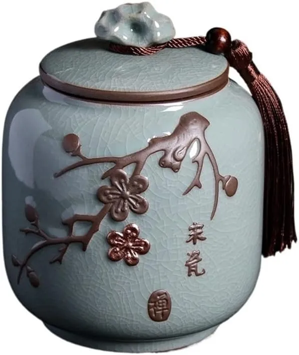 Kitchen Container Household Ceramic Tea Canister With Sealed Lid Large Capacity Embossed Storage Jar For Tea, Spices, Candy, Coffee For Loose Tea(Blue)