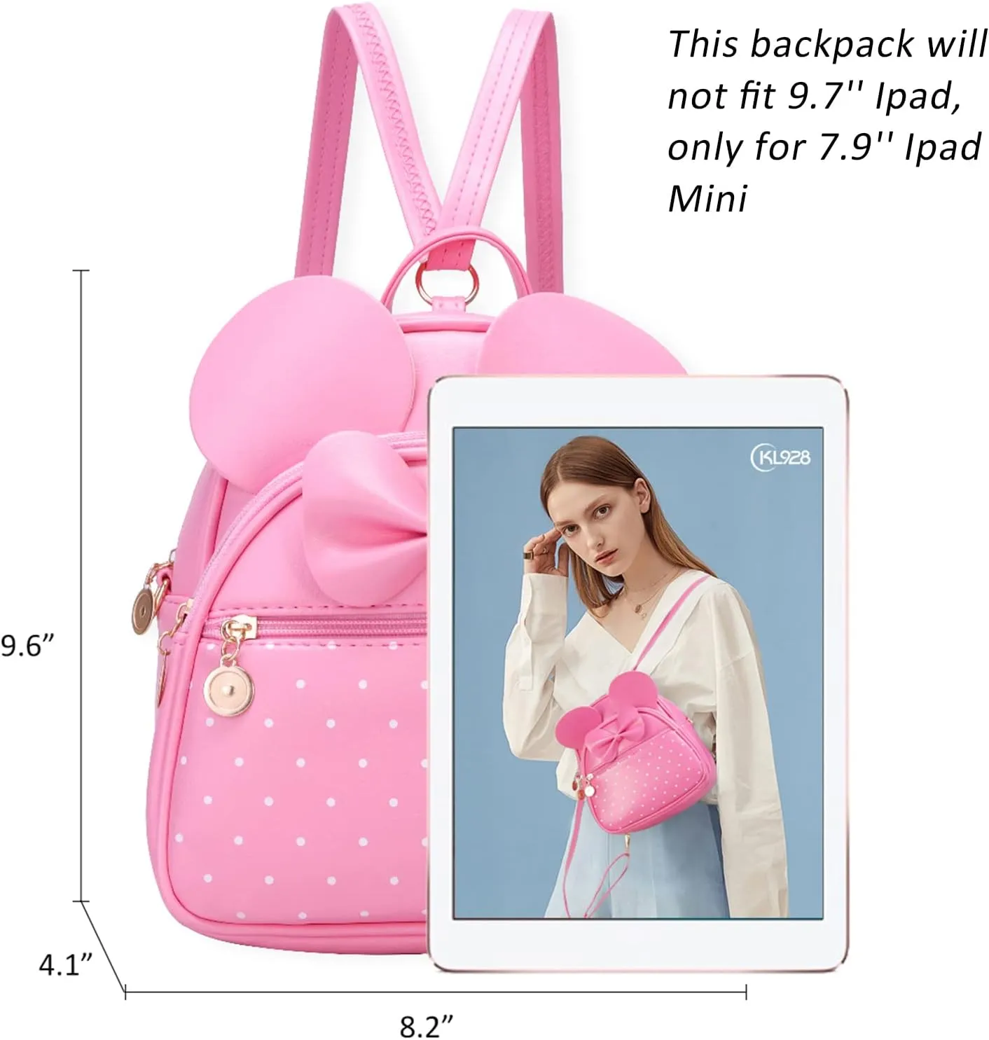 KL928 Girls Bowknot Polka Dot Cute Mini Backpack Small Daypacks Convertible Shoulder Bag Purse for Women