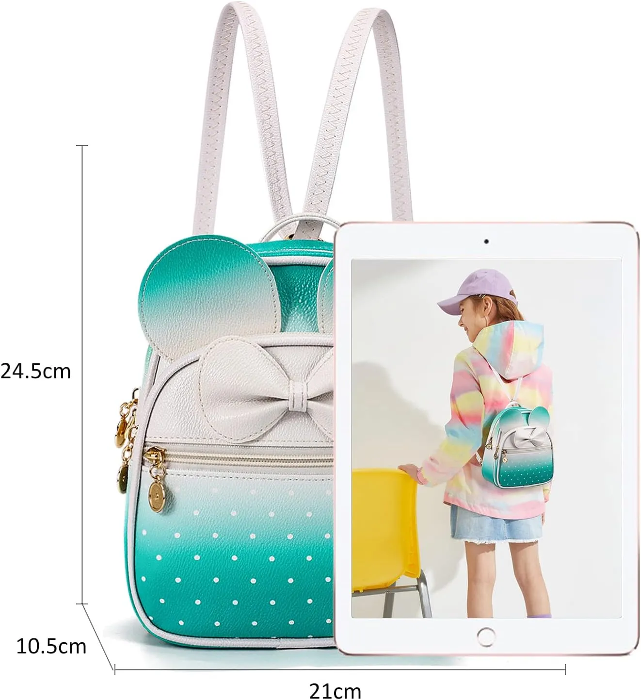 KL928 Girls Bowknot Polka Dot Cute Mini Backpack Small Daypacks Convertible Shoulder Bag Purse for Women