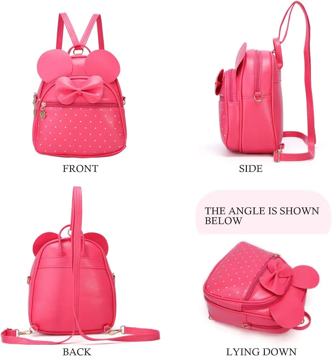 KL928 Girls Bowknot Polka Dot Cute Mini Backpack Small Daypacks Convertible Shoulder Bag Purse for Women