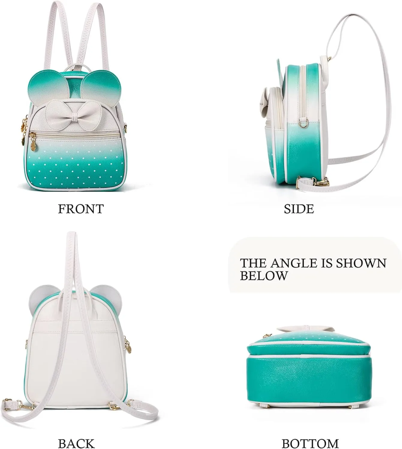 KL928 Girls Bowknot Polka Dot Cute Mini Backpack Small Daypacks Convertible Shoulder Bag Purse for Women