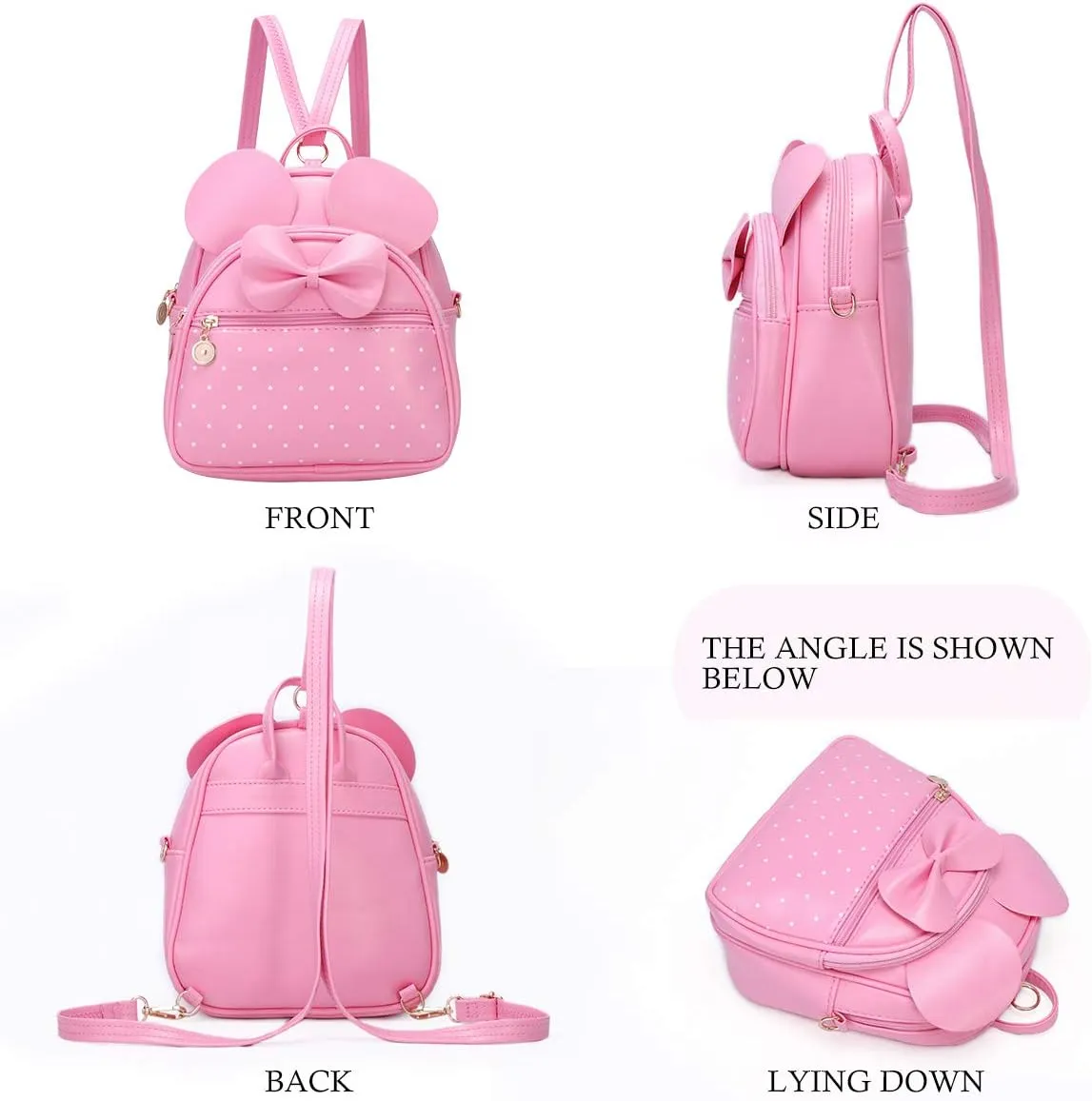 KL928 Girls Bowknot Polka Dot Cute Mini Backpack Small Daypacks Convertible Shoulder Bag Purse for Women