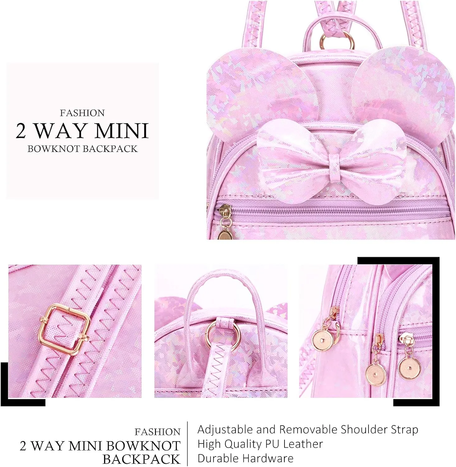 KL928 Girls Bowknot Polka Dot Cute Mini Backpack Small Daypacks Convertible Shoulder Bag Purse for Women