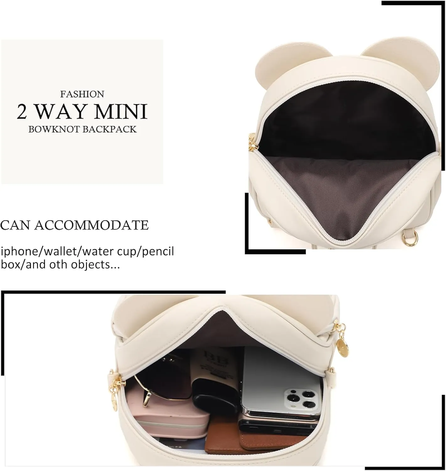 KL928 Girls Bowknot Polka Dot Cute Mini Backpack Small Daypacks Convertible Shoulder Bag Purse for Women