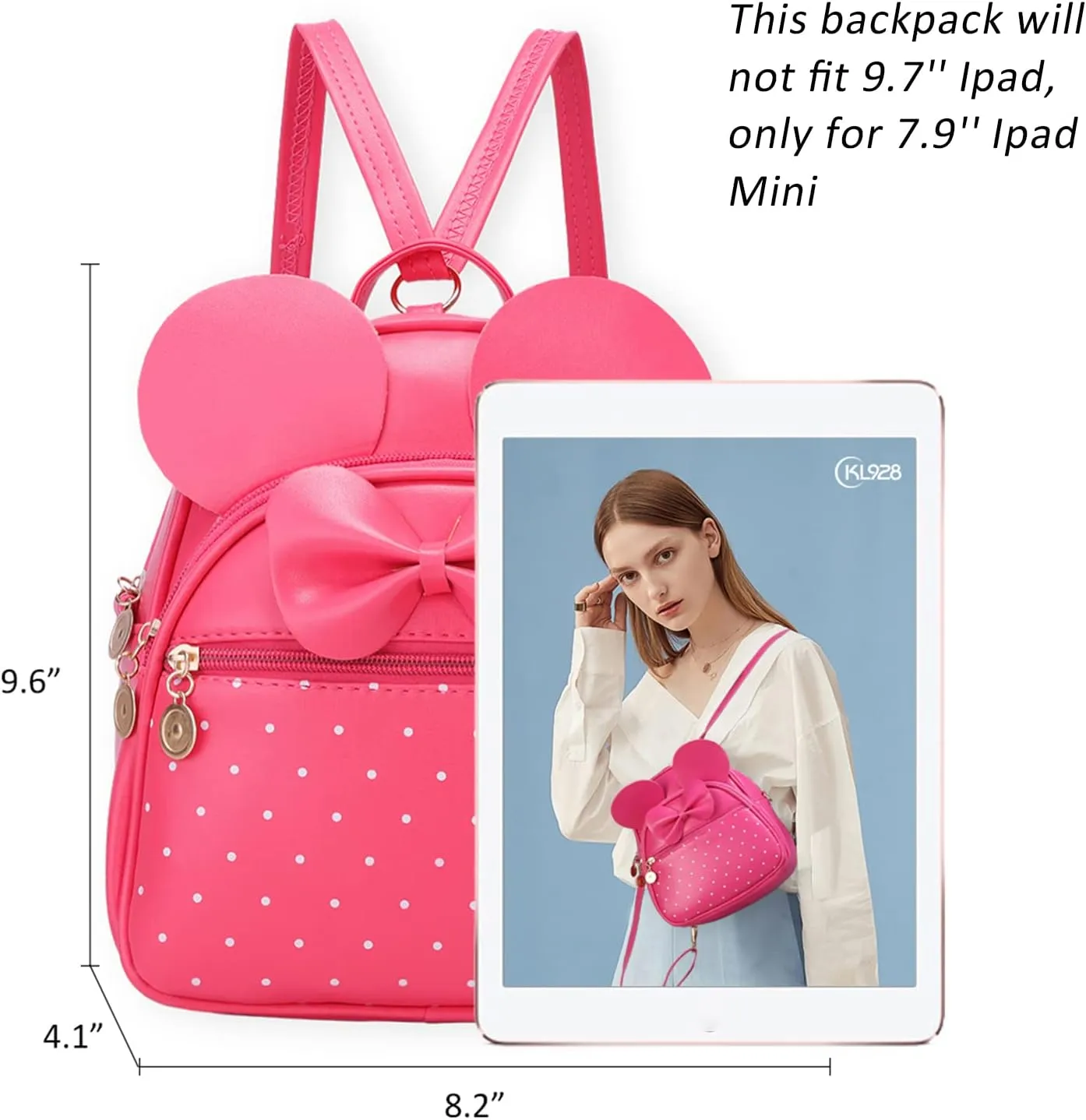 KL928 Girls Bowknot Polka Dot Cute Mini Backpack Small Daypacks Convertible Shoulder Bag Purse for Women