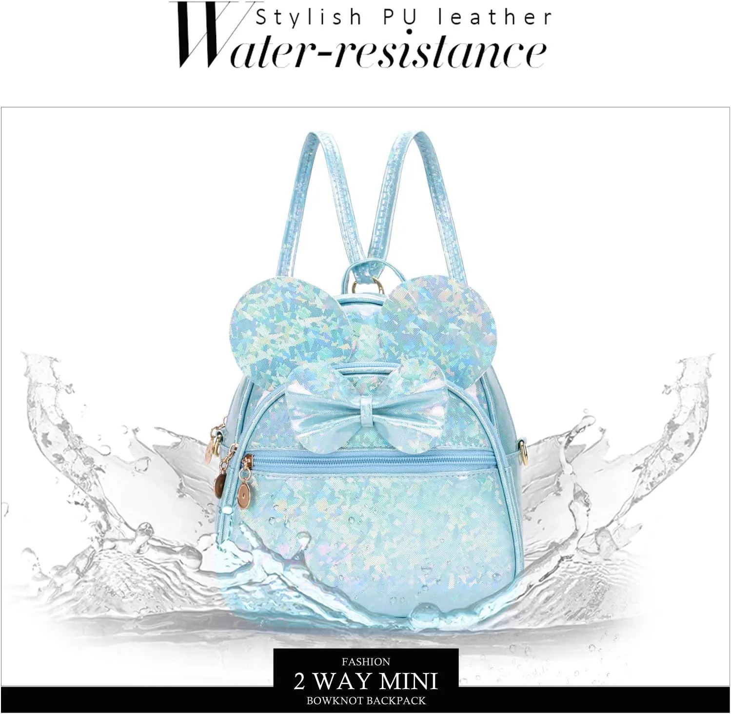 KL928 Girls Bowknot Polka Dot Cute Mini Backpack Small Daypacks Convertible Shoulder Bag Purse for Women