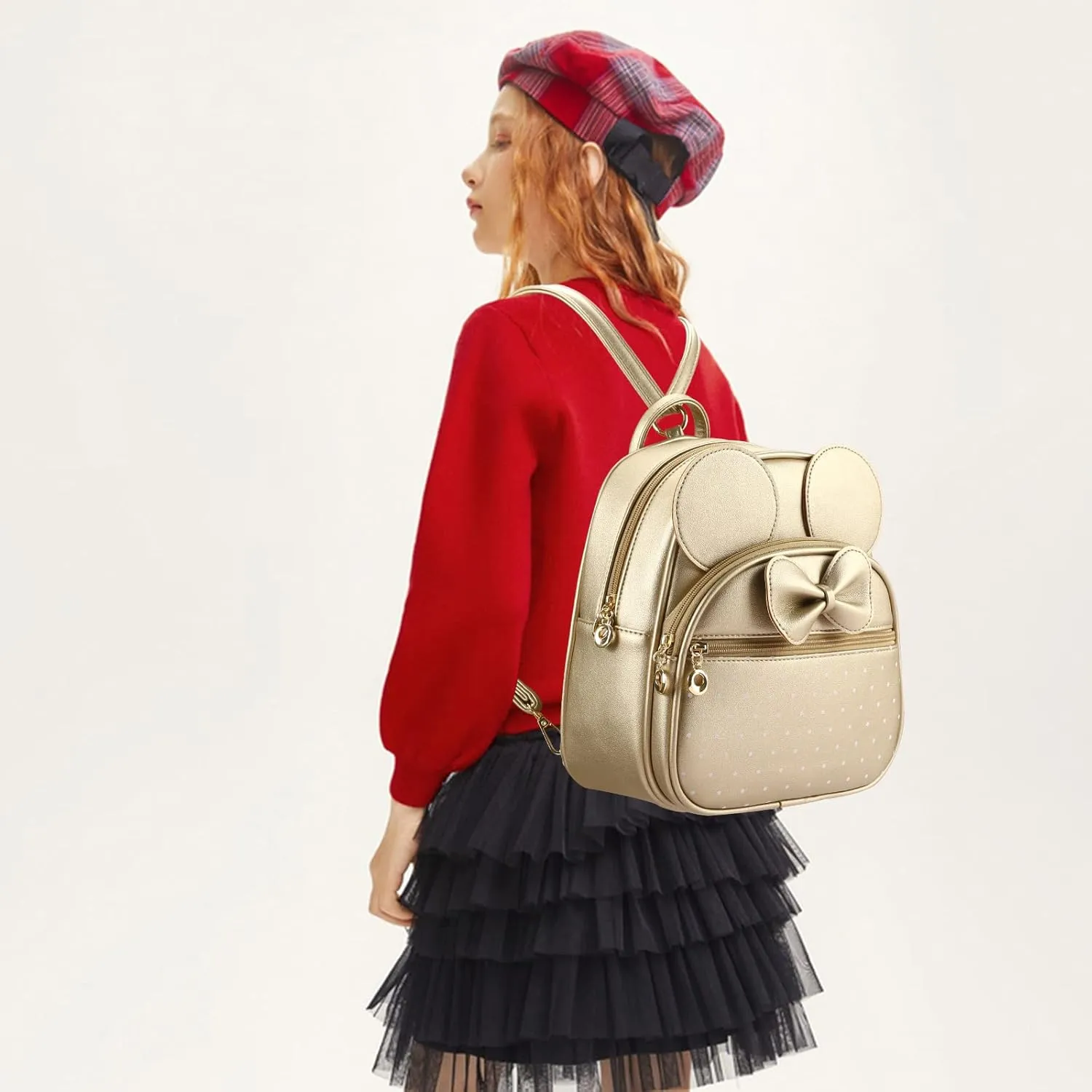 KL928 Girls Mini Backpack Bowknot Polka Dot Cute Daypacks Convertible Shoulder Bag Purse for Women (L.Gold)