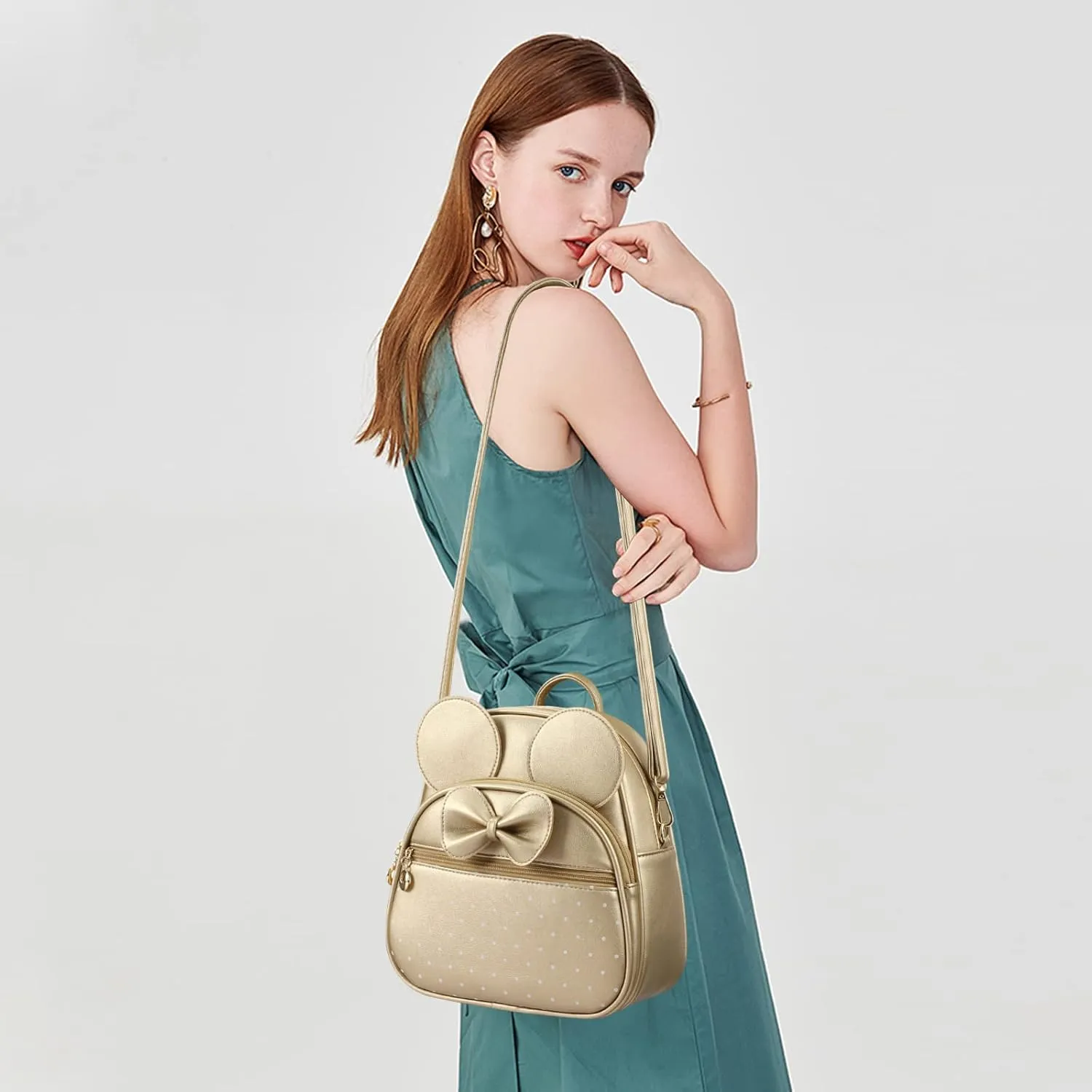 KL928 Girls Mini Backpack Bowknot Polka Dot Cute Daypacks Convertible Shoulder Bag Purse for Women (L.Gold)
