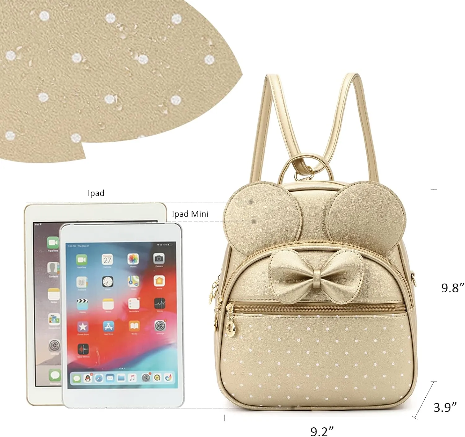 KL928 Girls Mini Backpack Bowknot Polka Dot Cute Daypacks Convertible Shoulder Bag Purse for Women (L.Gold)