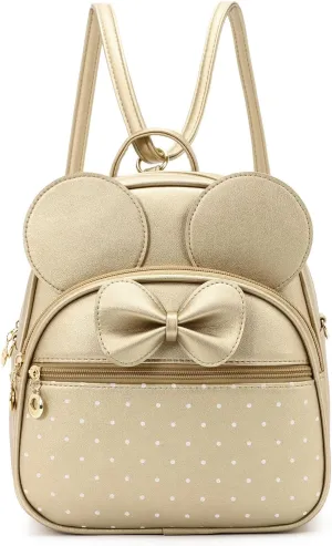KL928 Girls Mini Backpack Bowknot Polka Dot Cute Daypacks Convertible Shoulder Bag Purse for Women (L.Gold)