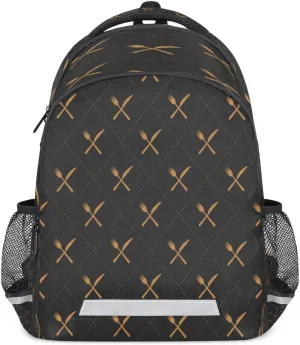 Knife Fork Tableware Pattern Backpack with Reflective Strip, Black Lightweight Backpack Travel Bag Casual Daypack Laptop Bag