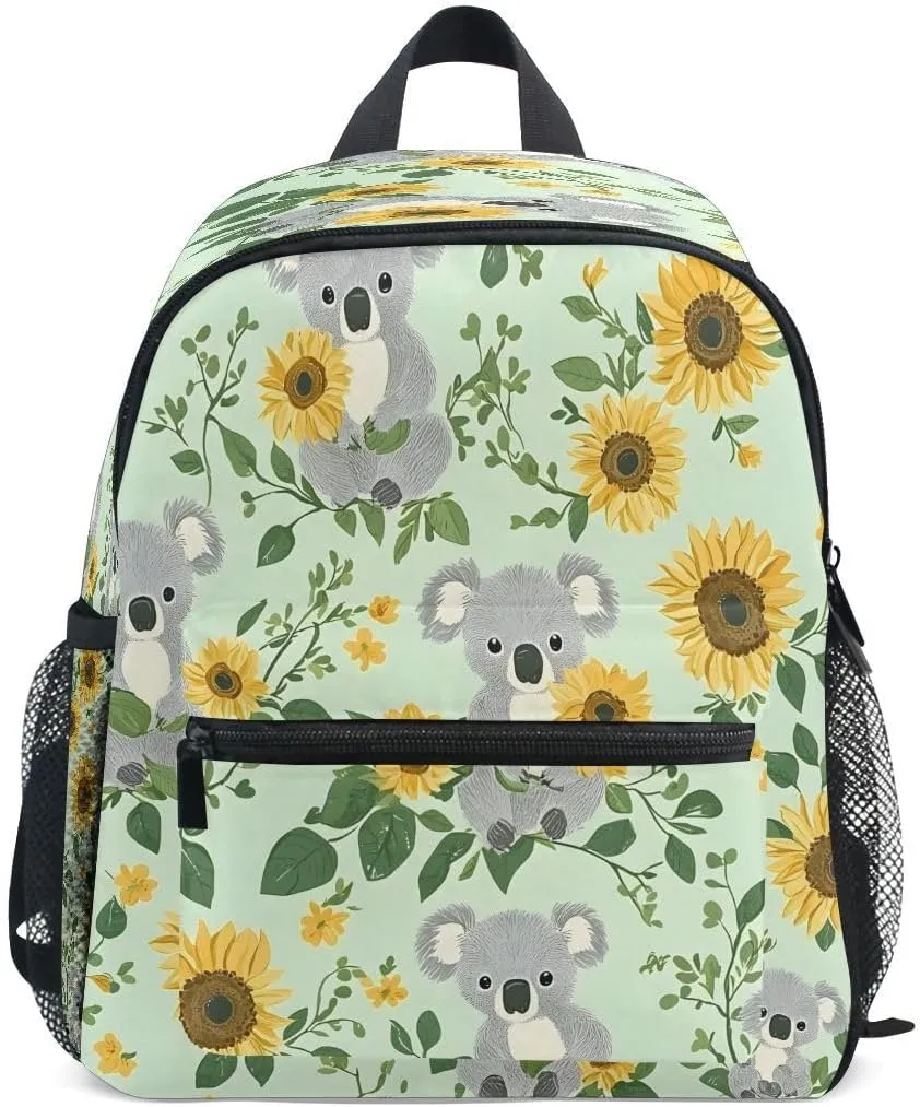Koalas with Sunflowers Pattern Toddlers Backpack Kid's School Bag for Boys Girls Kindergarten Preschool Nursery Travel Bag