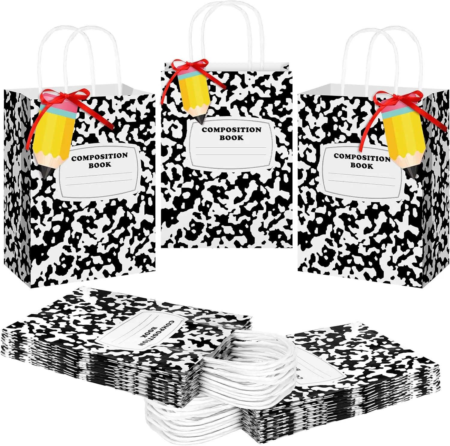 Kolldenn 24 Pcs Kindergarten Graduation Gift Bags with Handles and Pencil Cards Composition Book Gift Bags Back to School Party Favors First Day of School Favors Wrapping