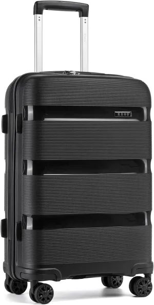 Kono Carry On Luggage 24'' Checked-Medium Hard Shell Travel Trolley 4 Spinner Wheels Lightweight Polypropylene Suitcase with TSA Lock (24-Inch, Black)