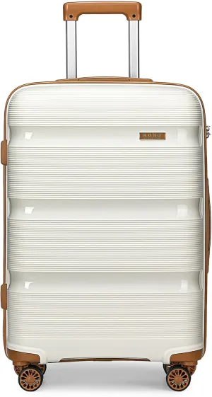 Kono Carry On Luggage Hard Shell Travel Trolley 4 Spinner Wheels Lightweight Polypropylene Suitcase with TSA Lock (Carry-On 21-Inch, Cream White)