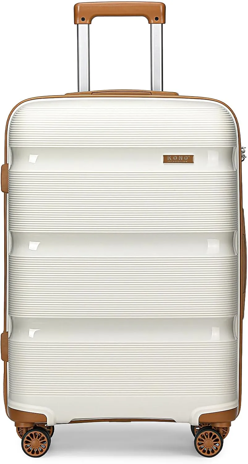 Kono Carry On Luggage Hard Shell Travel Trolley 4 Spinner Wheels Lightweight Polypropylene Suitcase with TSA Lock (Carry-On 21-Inch, Cream White)