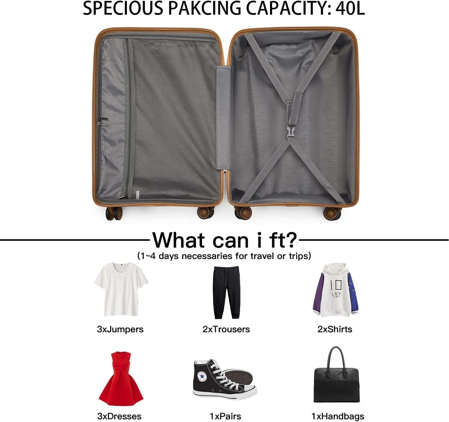 Kono Carry On Luggage Hard Shell Travel Trolley 4 Spinner Wheels Lightweight Polypropylene Suitcase with TSA Lock (Carry-On 21-Inch, Cream White)