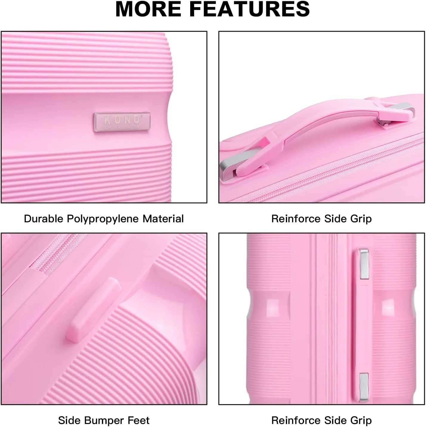 Kono Carry On Luggage Hard Shell Travel Trolley 4 Spinner Wheels Lightweight Polypropylene Suitcase with TSA Lock (Carry-On 21-Inch, Pink)