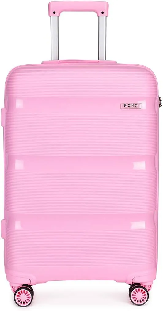 Kono Carry On Luggage Hard Shell Travel Trolley 4 Spinner Wheels Lightweight Polypropylene Suitcase with TSA Lock (Carry-On 21-Inch, Pink)