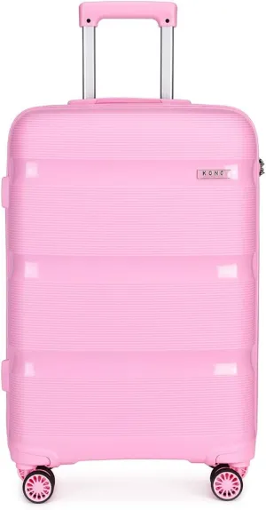 Kono Carry On Luggage Hard Shell Travel Trolley 4 Spinner Wheels Lightweight Polypropylene Suitcase with TSA Lock (Carry-On 21-Inch, Pink)