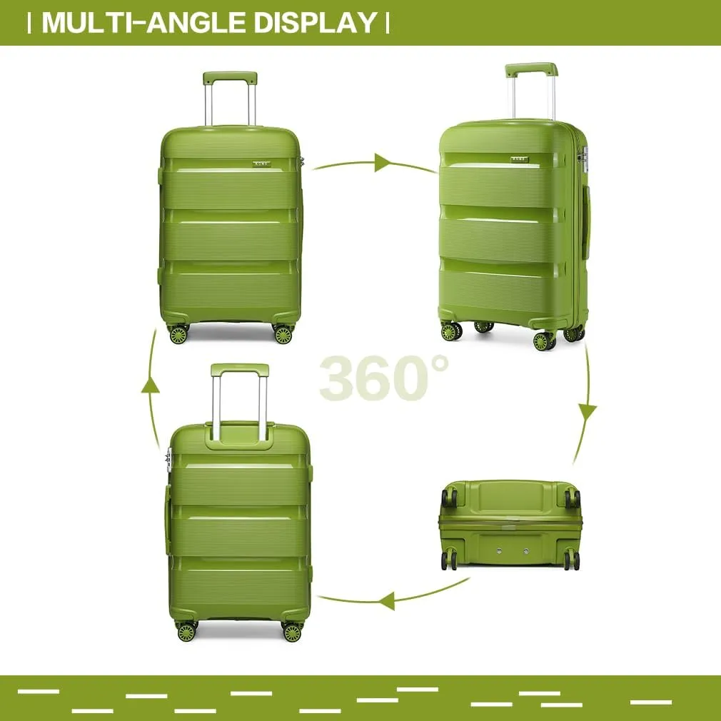 Kono Carry On Luggage Hard Shell Travel Trolley 4 Spinner Wheels Lightweight Polypropylene Suitcase with TSA Lock (Checked-Medium 24-Inch, Green)