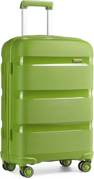 Kono Carry On Luggage Hard Shell Travel Trolley 4 Spinner Wheels Lightweight Polypropylene Suitcase with TSA Lock (Checked-Medium 24-Inch, Green)