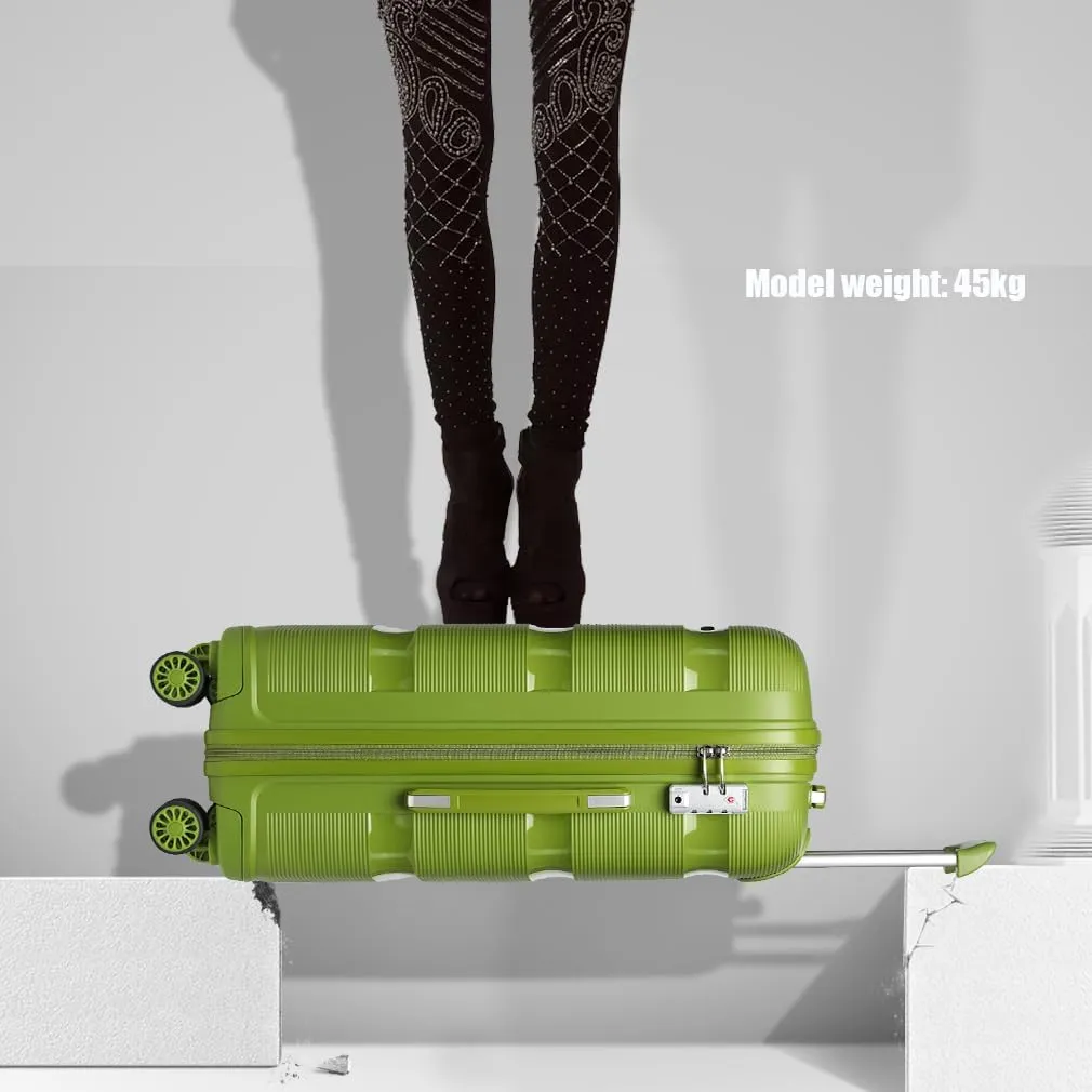 Kono Carry On Luggage Hard Shell Travel Trolley 4 Spinner Wheels Lightweight Polypropylene Suitcase with TSA Lock (Checked-Medium 24-Inch, Green)