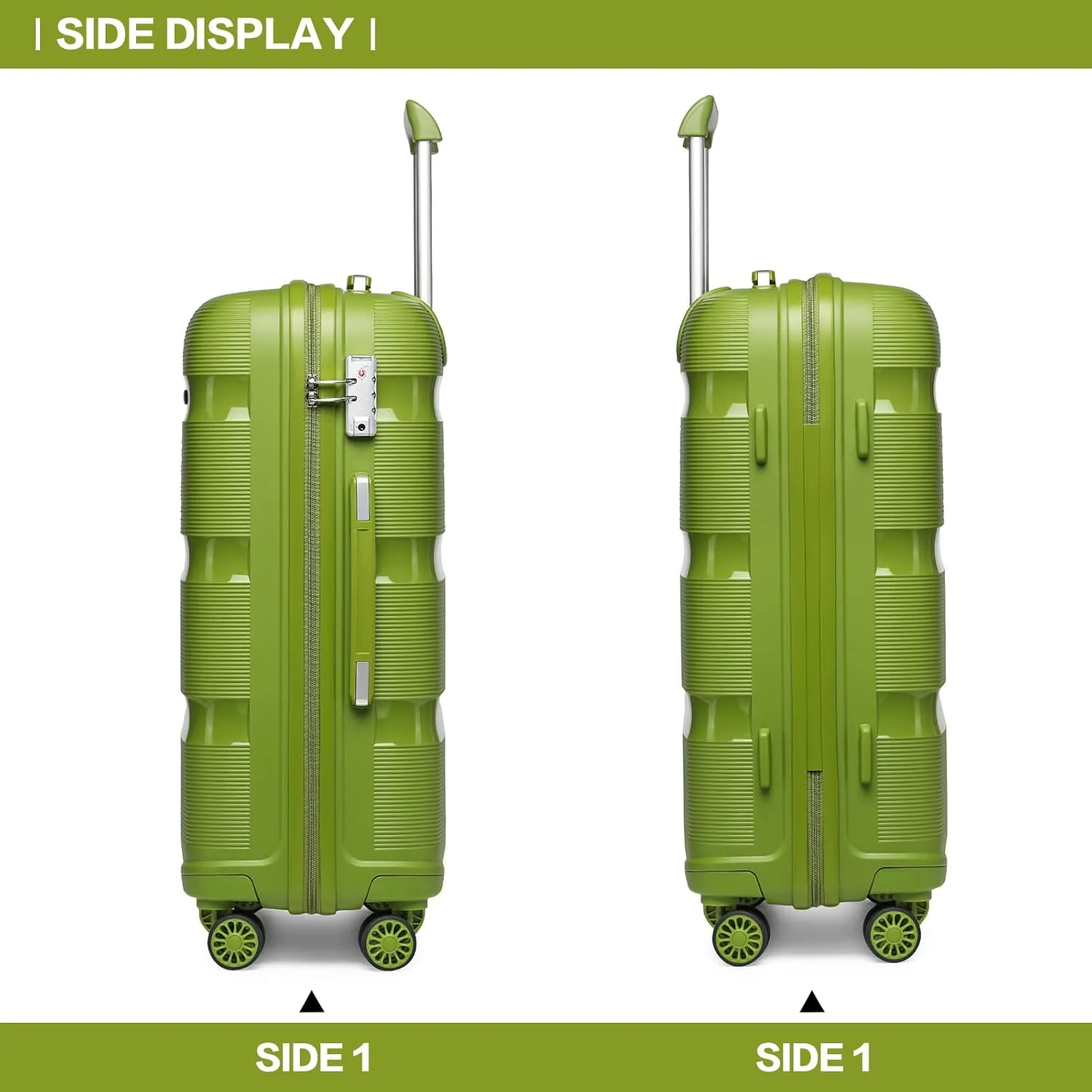Kono Carry On Luggage Hard Shell Travel Trolley 4 Spinner Wheels Lightweight Polypropylene Suitcase with TSA Lock (Checked-Medium 24-Inch, Green)