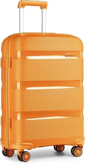 Kono Carry On Luggage Hard Shell Travel Trolley 4 Spinner Wheels Lightweight Polypropylene Suitcase with TSA Lock (Checked-Medium 24-Inch, Orange)