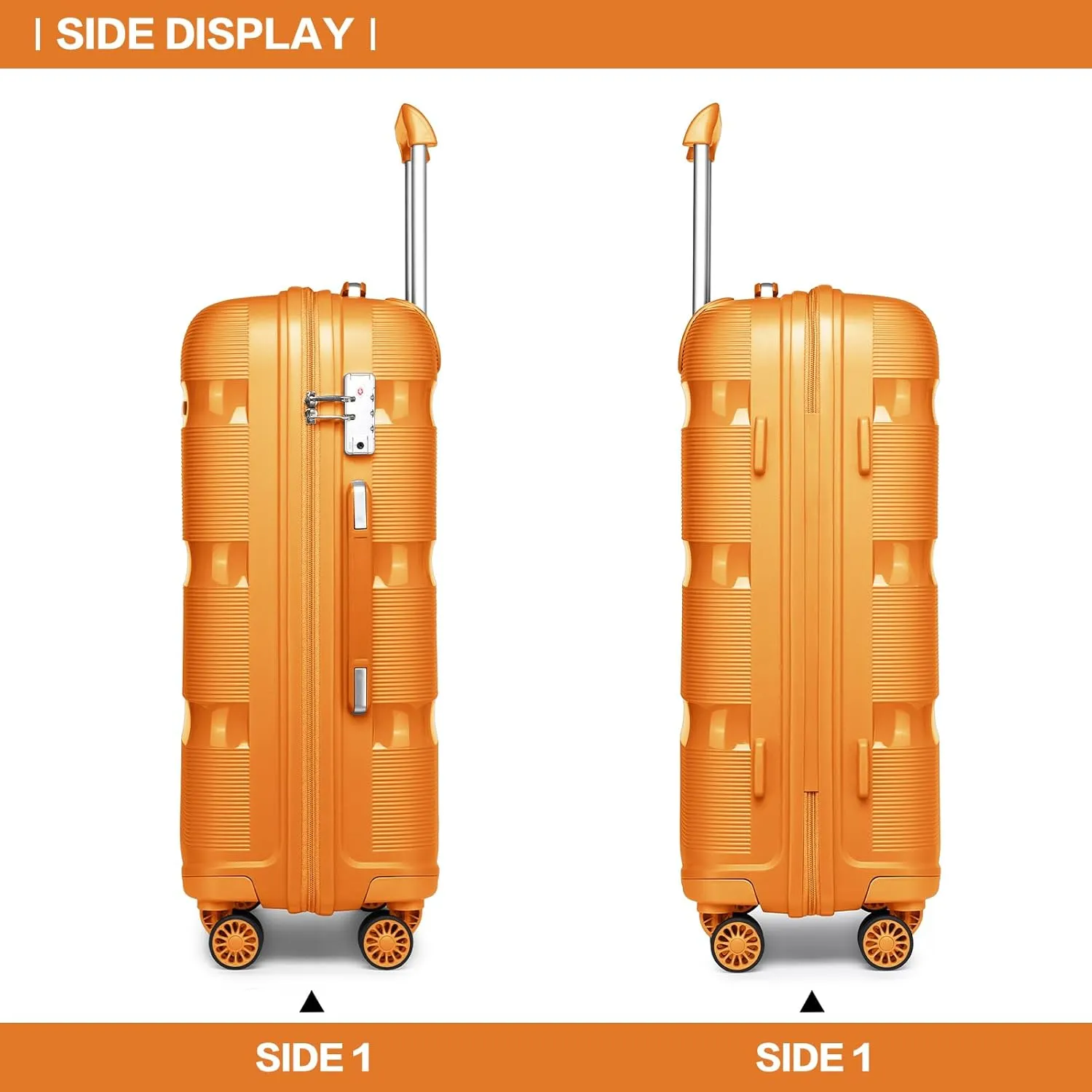 Kono Carry On Luggage Hard Shell Travel Trolley 4 Spinner Wheels Lightweight Polypropylene Suitcase with TSA Lock (Checked-Medium 24-Inch, Orange)