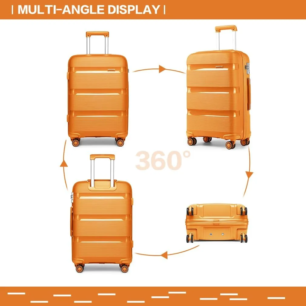 Kono Carry On Luggage Hard Shell Travel Trolley 4 Spinner Wheels Lightweight Polypropylene Suitcase with TSA Lock (Checked-Medium 24-Inch, Orange)