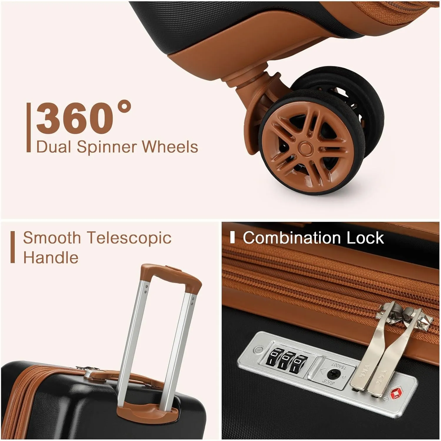 Kono Expandable 28 - Inch Large Checked Luggage: ABS PC Hardside Trolley Travel Case - Hard Shell Suitcase with TSA Lock, Black Brown