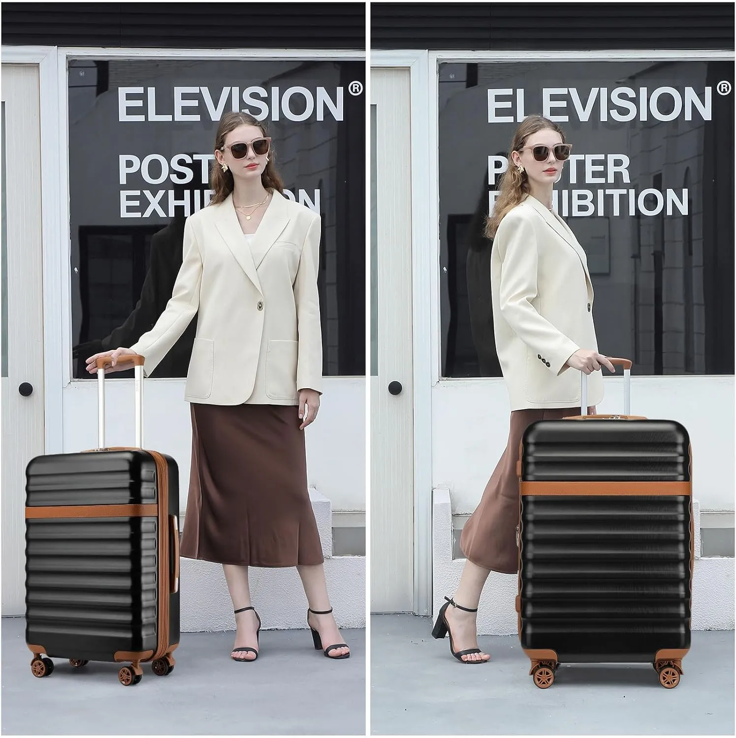 Kono Expandable 28 - Inch Large Checked Luggage: ABS PC Hardside Trolley Travel Case - Hard Shell Suitcase with TSA Lock, Black Brown