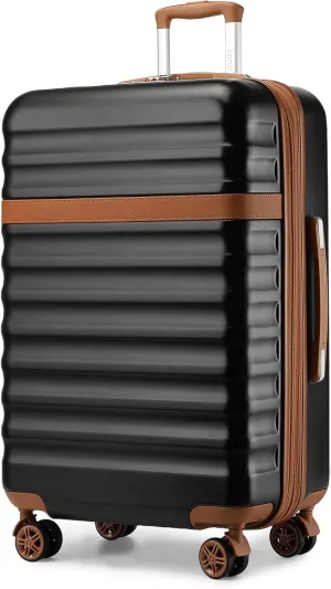 Kono Expandable 28 - Inch Large Checked Luggage: ABS PC Hardside Trolley Travel Case - Hard Shell Suitcase with TSA Lock, Black Brown