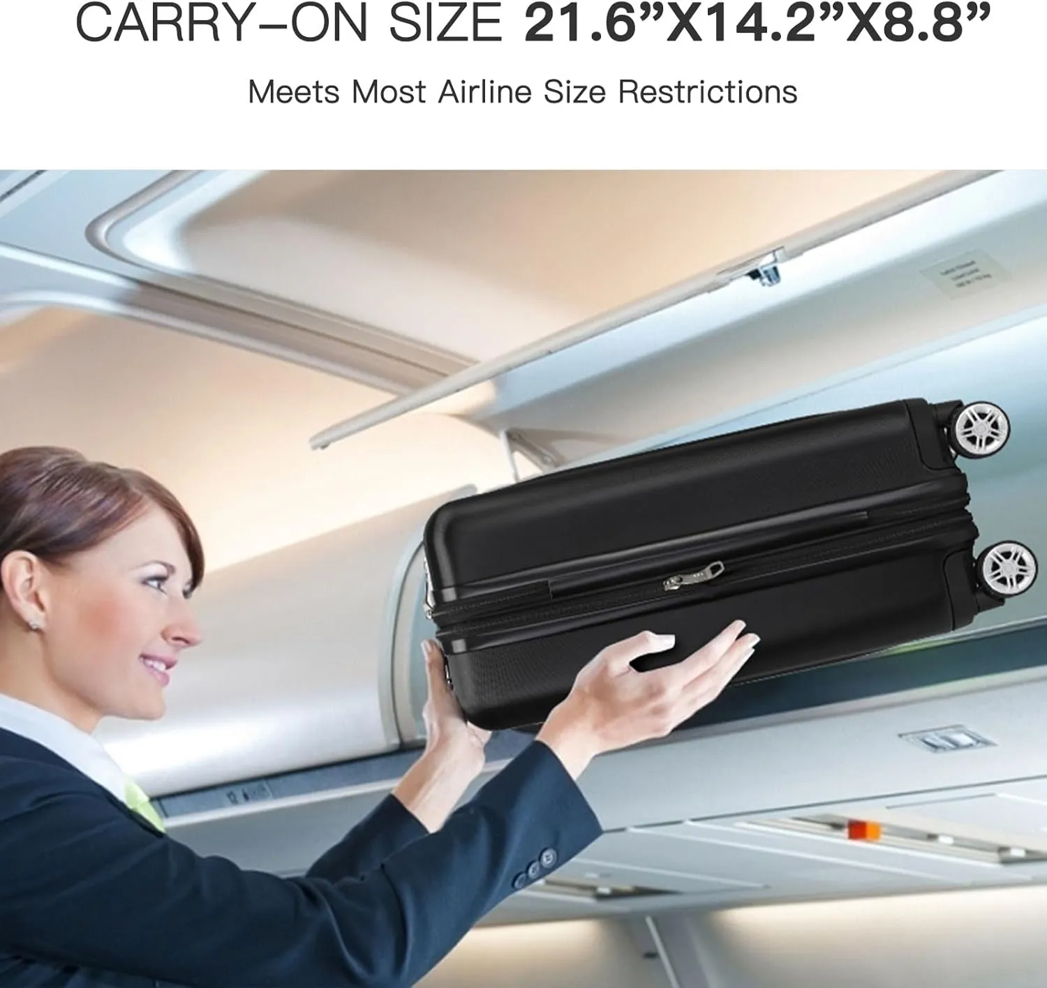 Kono Small 20 Inch Expandable Carry On Luggage with Spinner Wheels & TSA Lock, Scratch and Drop Resistant Hard Shell ABS & PC 22x14x9 Airline Approved Suitcase (Black)
