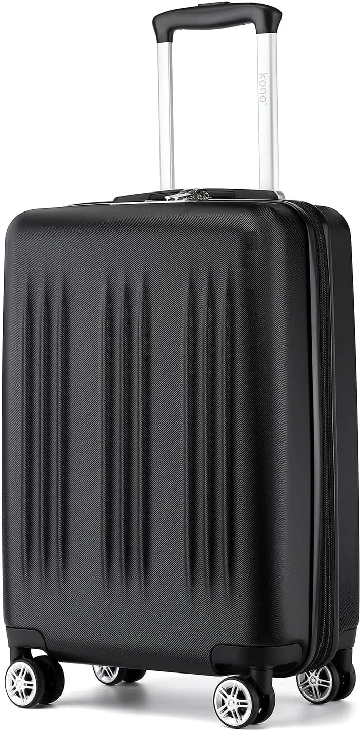 Kono Small 20 Inch Expandable Carry On Luggage with Spinner Wheels & TSA Lock, Scratch and Drop Resistant Hard Shell ABS & PC 22x14x9 Airline Approved Suitcase (Black)