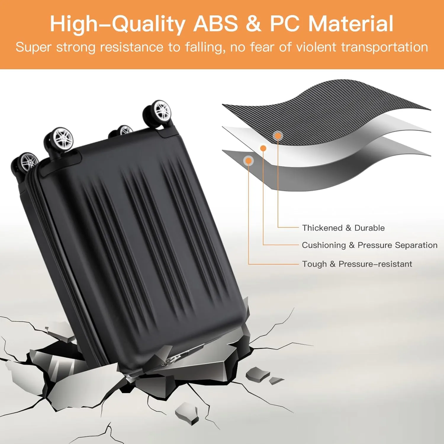 Kono Small 20 Inch Expandable Carry On Luggage with Spinner Wheels & TSA Lock, Scratch and Drop Resistant Hard Shell ABS & PC 22x14x9 Airline Approved Suitcase (Black)
