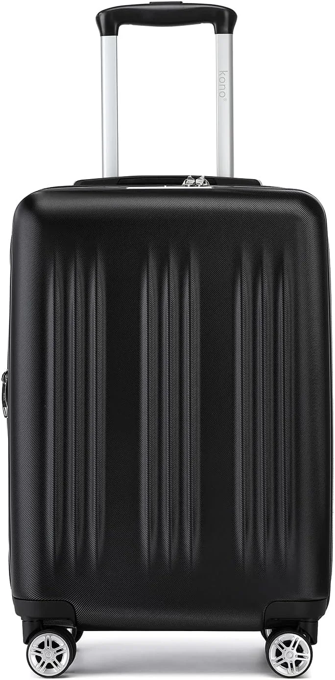 Kono Small 20 Inch Expandable Carry On Luggage with Spinner Wheels & TSA Lock, Scratch and Drop Resistant Hard Shell ABS & PC 22x14x9 Airline Approved Suitcase (Black)