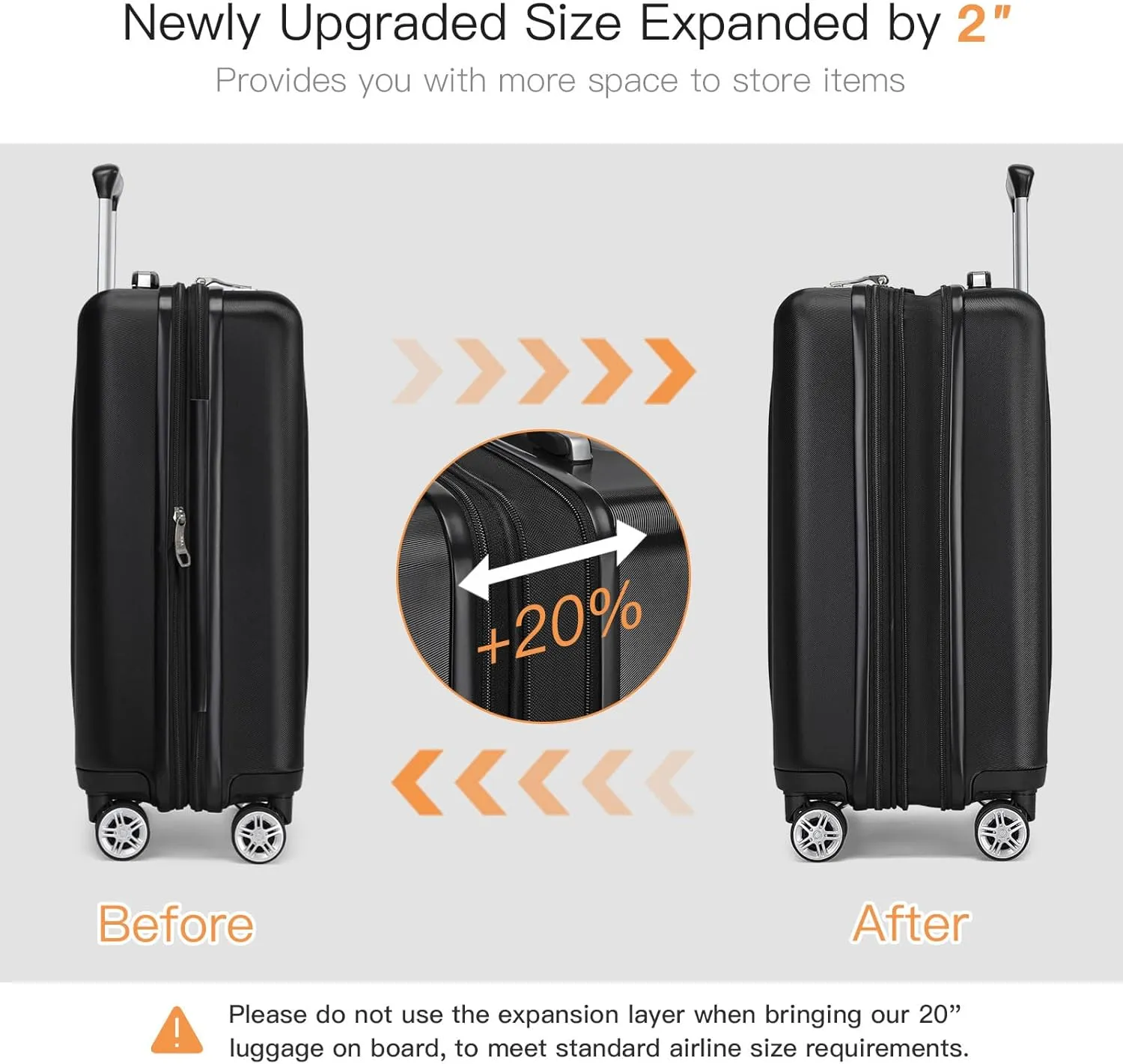 Kono Small 20 Inch Expandable Carry On Luggage with Spinner Wheels & TSA Lock, Scratch and Drop Resistant Hard Shell ABS & PC 22x14x9 Airline Approved Suitcase (Black)