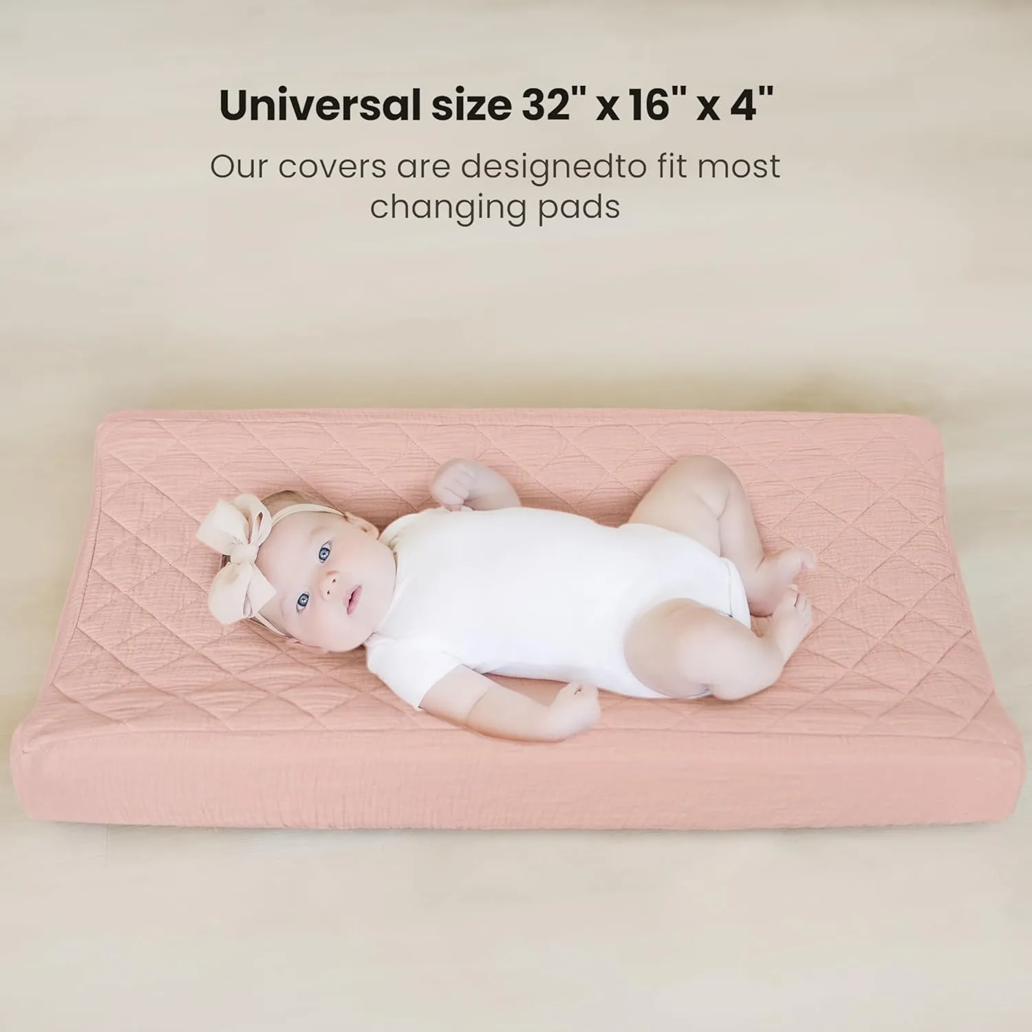 Konssy Waterproof Muslin Changing Pad Cover 2 Pack, Quilted Cotton Fitted Diaper Chang Table Cover, Soft Changing Pad Sheets for Girls Boys (Blossom,Pink)