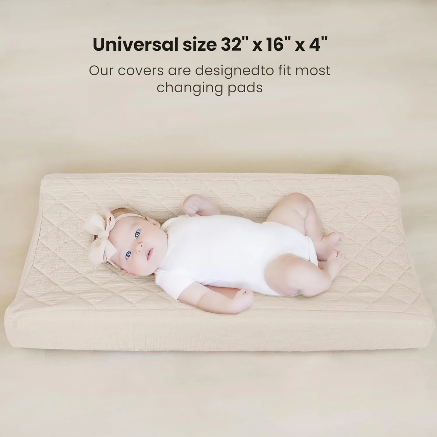 Konssy Waterproof Muslin Changing Pad Cover 2 Pack, Quilted Cotton Fitted Diaper Changing Table Cover, Soft Changing Pad Sheets for Girls Boys (Chestnut,Cream)
