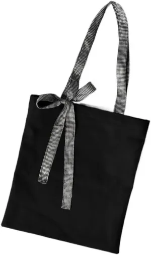 Korean Style Pure Black Plaid Bow Shoulder Bag for College Students - Chic Handbag for Classes